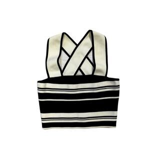 Babaton Black and White Stripe Strappy Cropped Knit Top